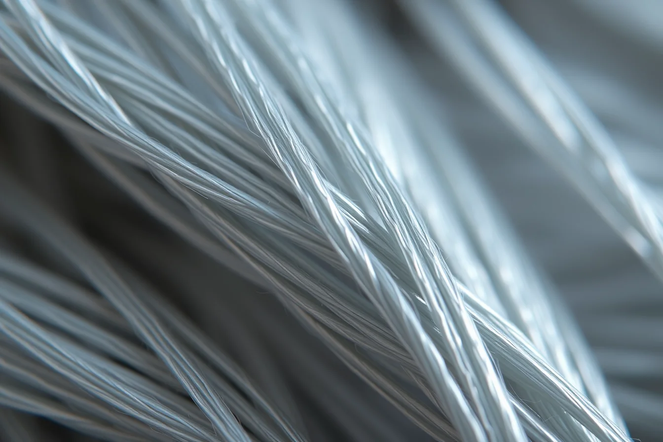 Macro shot of silver technical yarn under the microscope