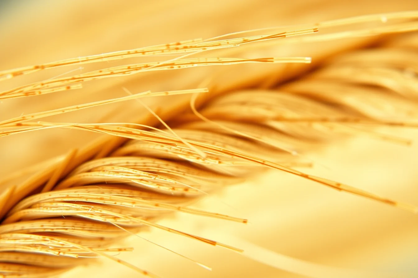 Macro shot of natural flax fiber under the microscope